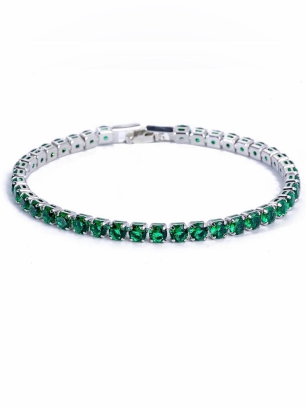 Silver and Green Tennis Bracelet